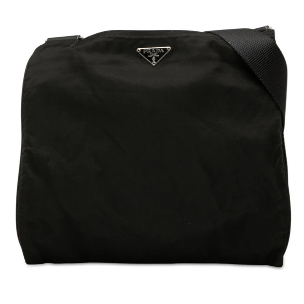 Prada Triangle Logo Plate Crossbody Shoulder Bag, Black Nylon, Women's PRADA